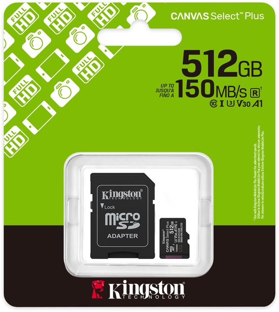 Kingston Technology 512GB microSDXC Canvas Select Plus Gen3 150MB/s A1 kaart + adapter van Kingston — afbeelding 5
