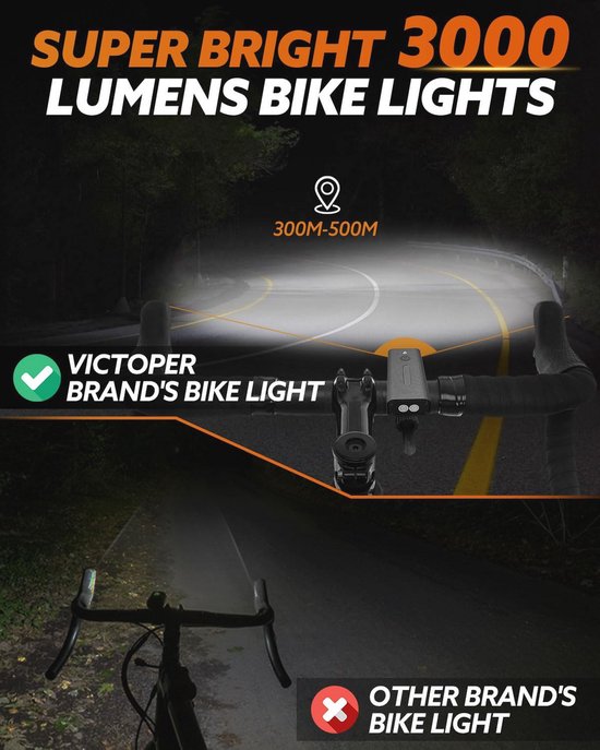 Fietsverlichting Set 3000 Lumen Oplaadbaar IPX5 Waterdicht - 5 Modi voor Veilig Fietsen — afbeelding 4