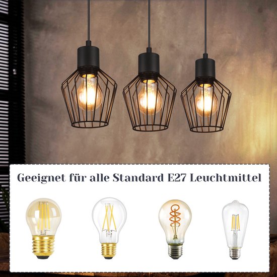 Mengjay Retro zwarte hanglamp, E27 vintage industriële plafondlamp, 100 cm binnen, ijzeren hanglamp, café, voor loft, keuken, restaurant, café enz. (C