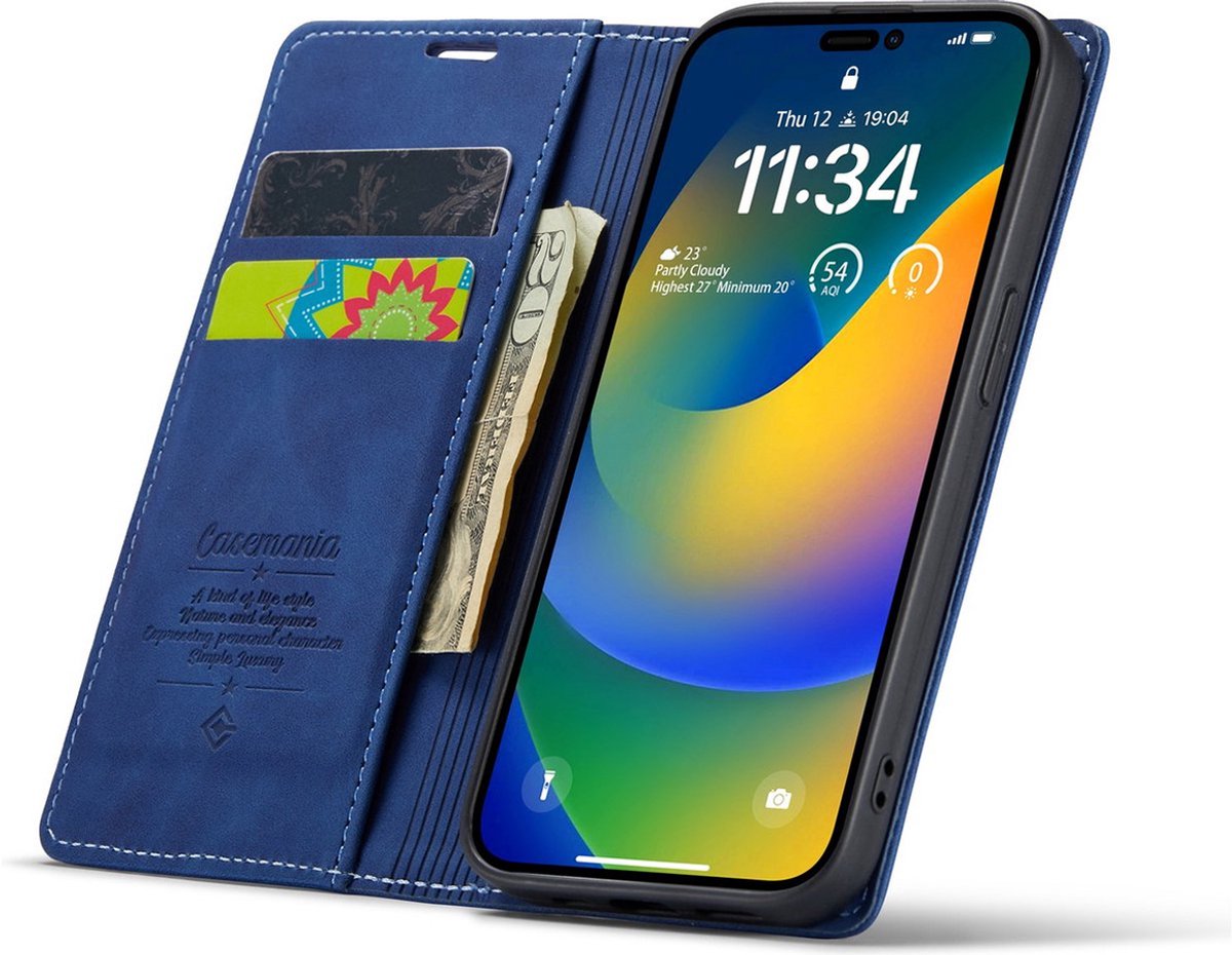 CaseMania Bookcase hoesje geschikt voor iPhone 13 Mini - Effen Donkerblauw - Kunstleer