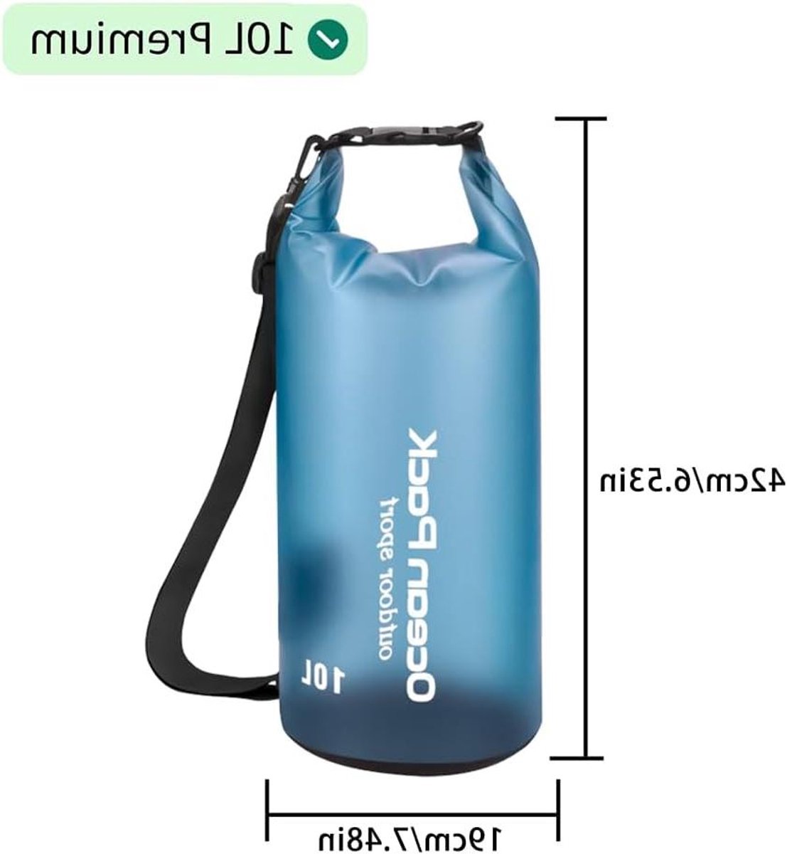 Allecto Plus - Waterdichte tas 10 liter - Waterdichte Dry Bag voor watersport - Transparant ontwerp - Raften, kajakken, duiken, klimmen, fietsen - Blauw - 190 mm - Met schouderriem en handgreep