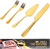 Allecto Plus - Taartschep en Serveerset van Roestvrij Staal voor Bruiloft en Jubileum met Gouden Design. Festive Cake Knife en Server voor Verjaardag - 4-delig.