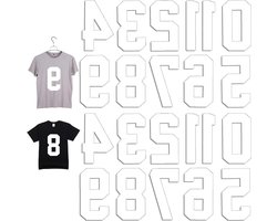 Allecto Plus - Opstrijkbare nummers voor kleding - Set van 22 stuks - Warmteoverdracht - Teamkleding - Sportkleding - T-shirt - Truien - Basketbal - Voetbal - Honkbal - Wit - 20 cm