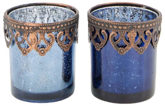 Dijk natural collections - Kaarshouder glas l7b7h8 cm blauw