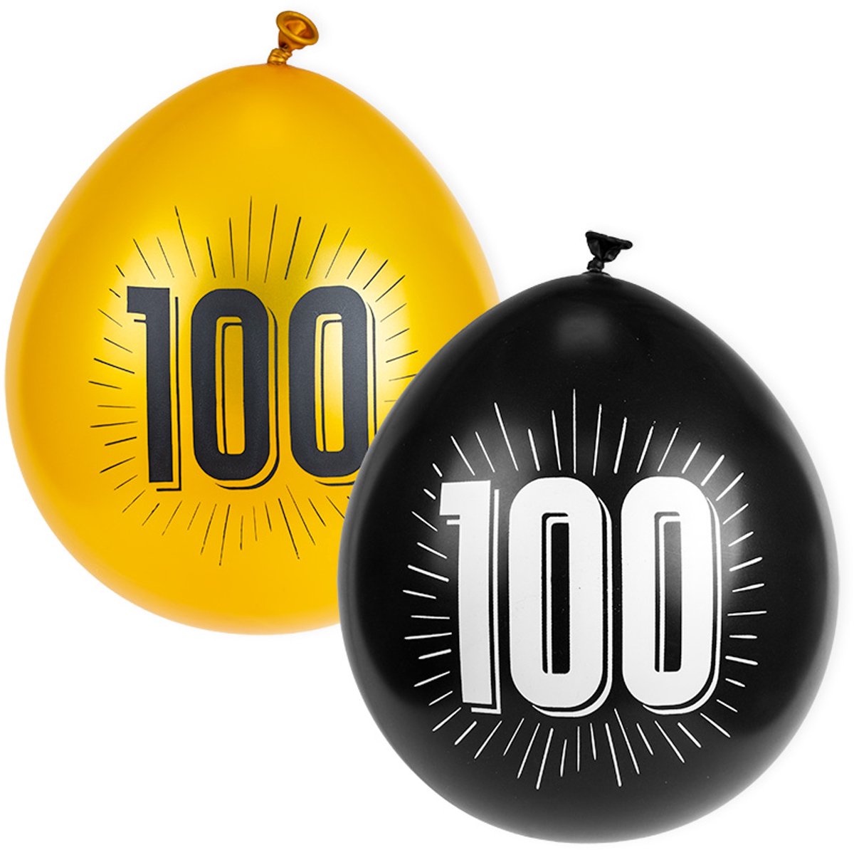 Ballonnen met getal | 100 jaar | 8 stuks | Zwart en Goud