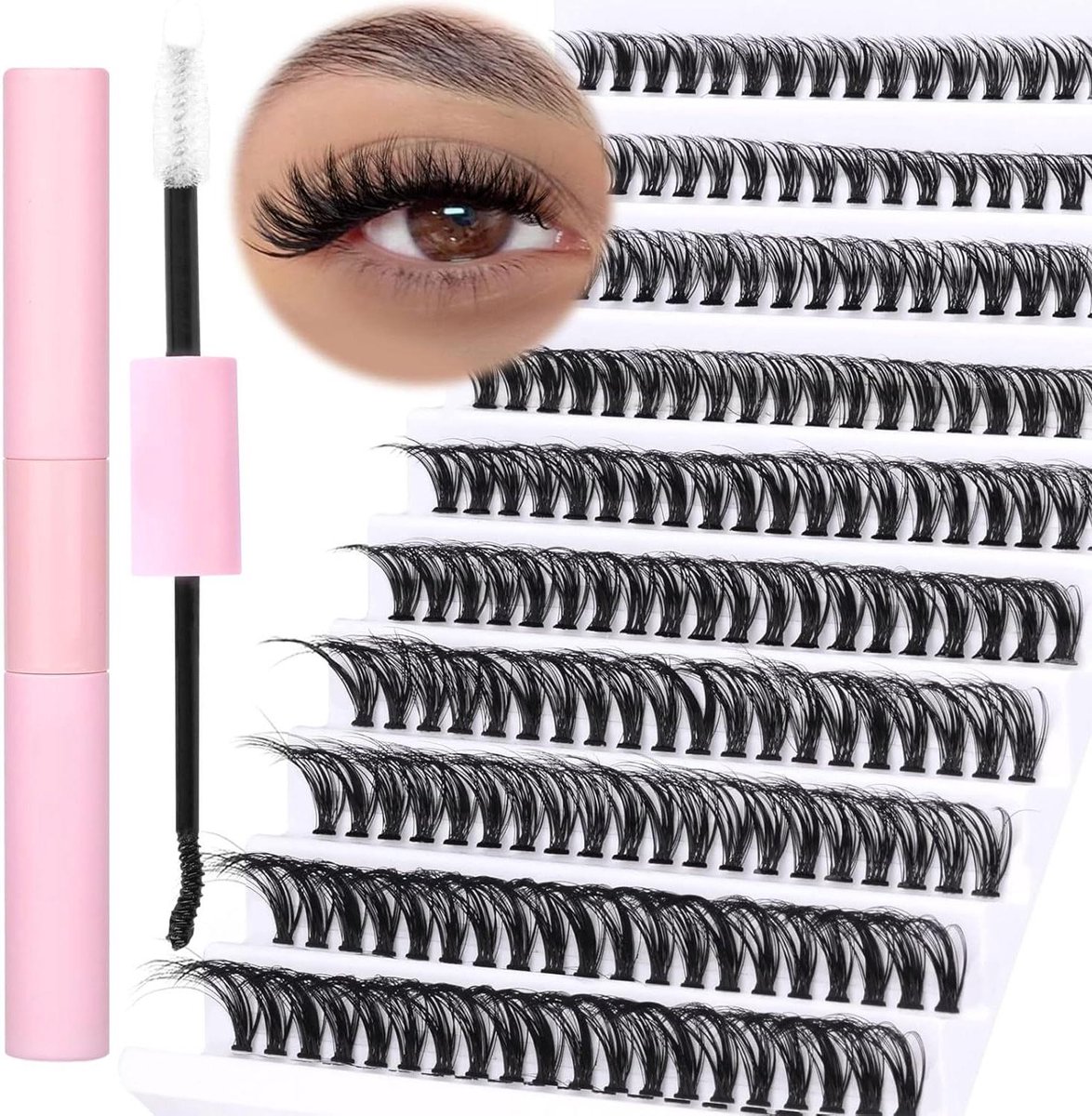 200-delige set wimperclusters voor het creëren van wimperverlengingen - inclusief binding en verzegeling - clusterwimpers met krul.