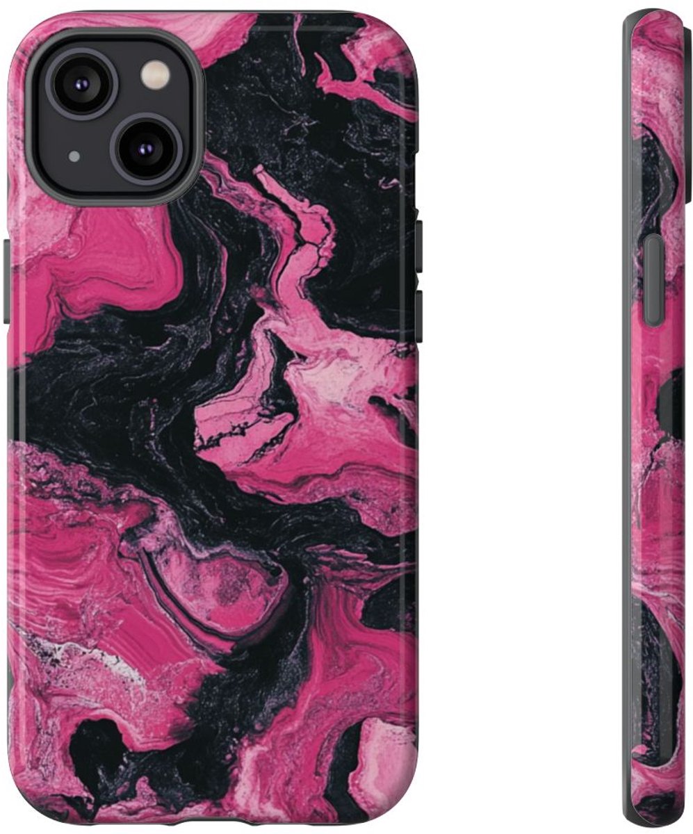 Roze en Zwarte Marmer Abstracte Textuur – Telefoonhoesje Geschikt voor iPhone 14 Plus