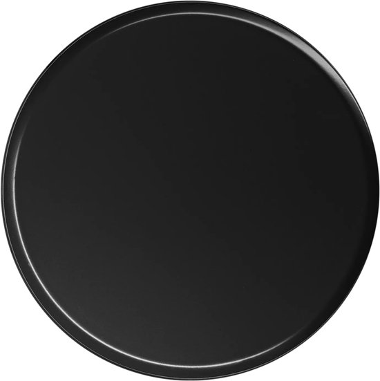 Zwarte, ronde schijf, mogelijk een onderdeel van de sapcentrifuge.
