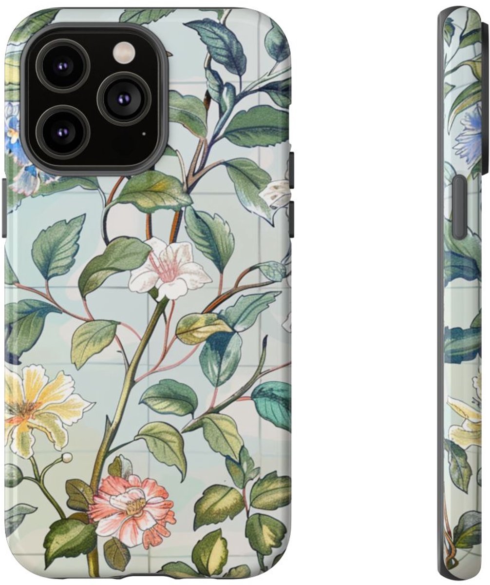 Vintage Bloemenpatroon met Vlinders – Telefoonhoesje Geschikt voor iPhone 14 Pro Max