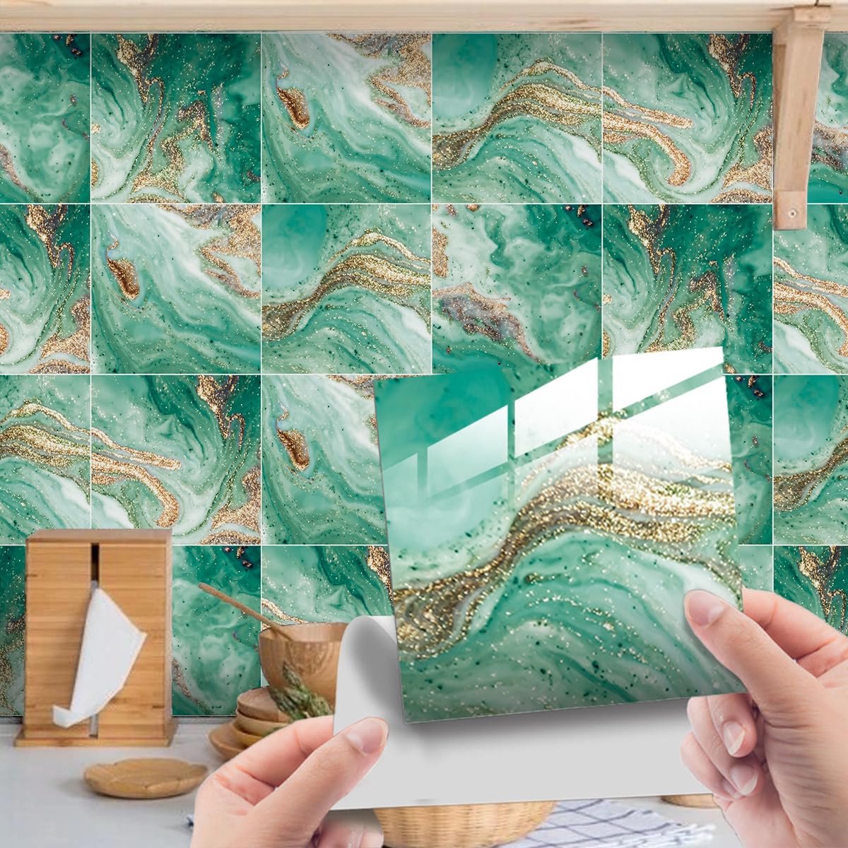 HORIWE Tegelstickers Marmering 10 x 10 cm Wandtegelstickers 20 stuks PVC Tegelstickers Tegelfolie Zelfklevend behang Waterdichte muurstickers voor keuken, kast, meubel, tafel
