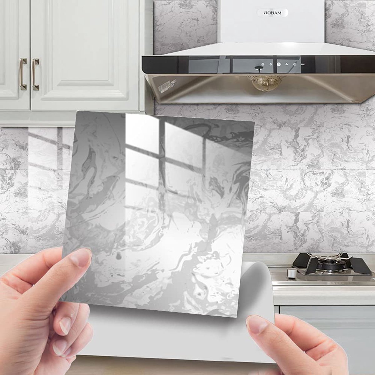 HORIWE Tegelstickers Marmering 20 x 20 cm Wandtegelstickers 20 stuks PVC Tegelstickers Tegelfolie Zelfklevend Behang Waterdichte Muurstickers voor Keuken, Kast, Meubels, Tafel