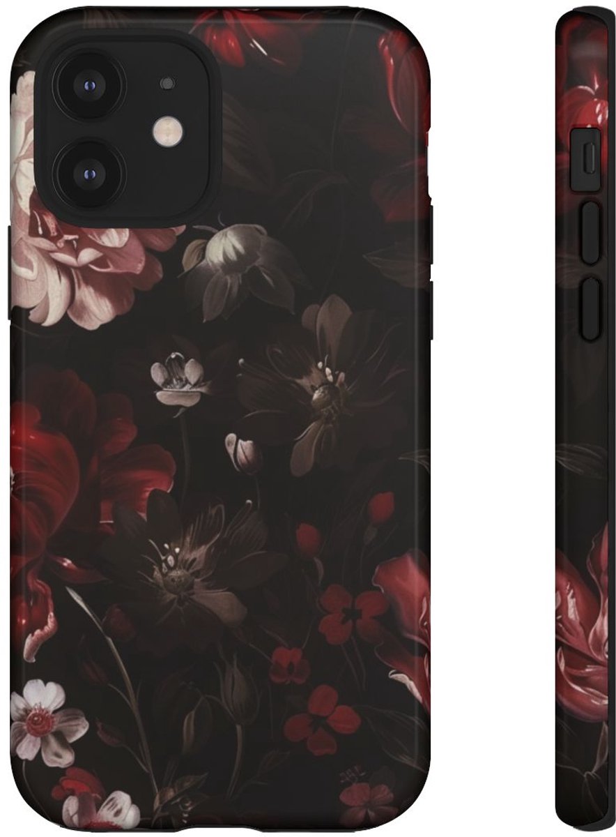 Donker Bloemmotief met Glans – Telefoonhoesje Geschikt voor iPhone 12