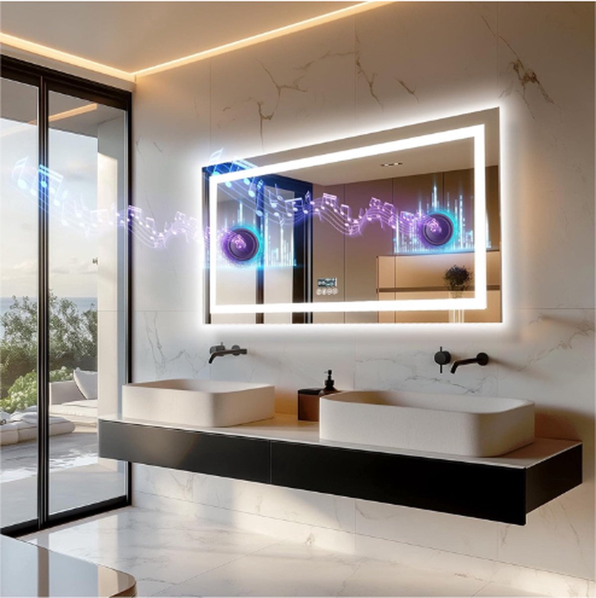 Thuys – Digitale Spiegel Bluetooth Badkamer LED - 100 x 60 cm Bluetooth Spiegel Badkamer Muziek met LED –