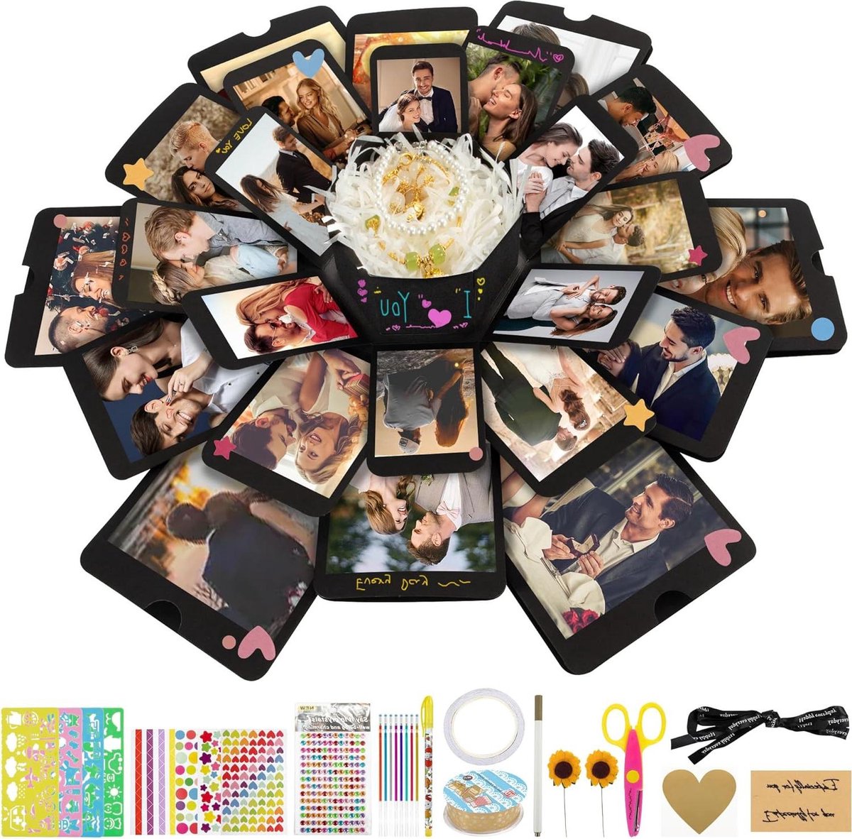 Allecto Premium - Verrassingsdoos Doe-het-zelf Explosiebox Fotoverrassing - Verjaardag Valentijnsdag Kerstmis Zwart