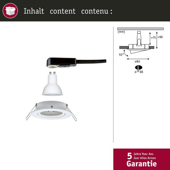 Spot encastrable LED Paulmann Nova - GU10 - 6,5W - IP23 - Wit