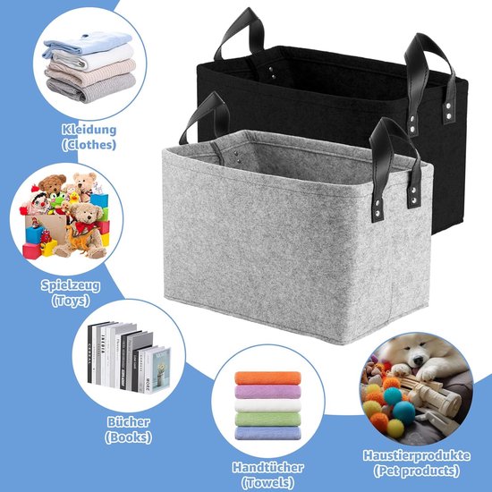 Vilten Mand, 2 Stuks Vilten Opbergdoos, Vilten Manden Met Twee Handvatten Als Een Opbergdoos Voor Kleding Handdoeken Toiletartikelen Babyartikelen Boeken Enz