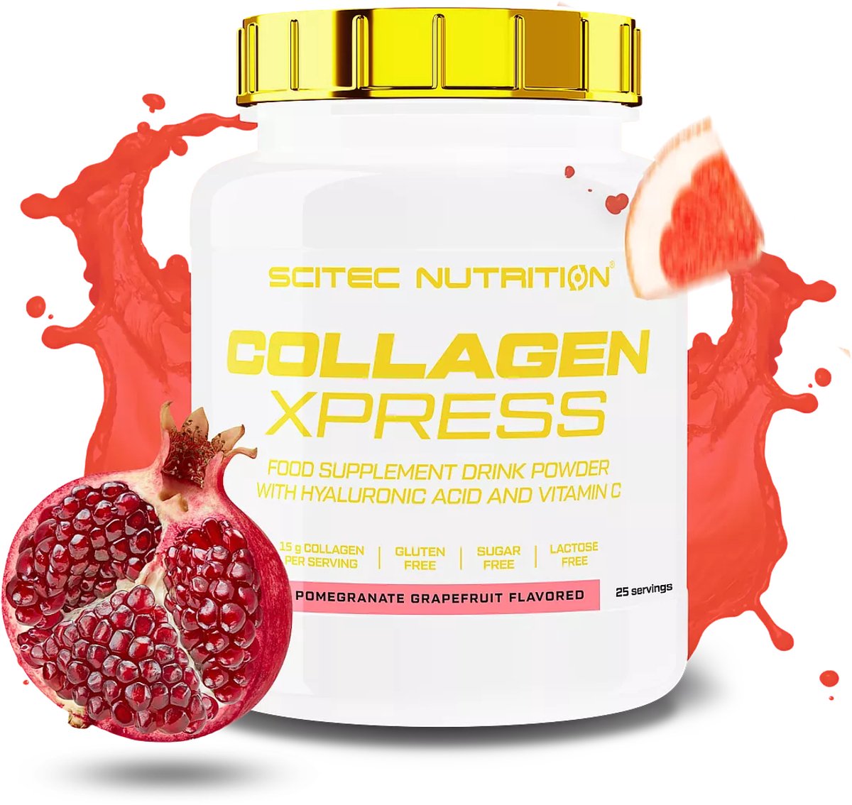 Scitec Nutrition® - Collagen Xpress (475 gram - Pomegranate/Grapefruit) - Citrusvrucht/Granaatappel - 25 doseringen - collageen poeder - met hyaluronzuur en vitamine C - anti rimpel - anti aging - supplement