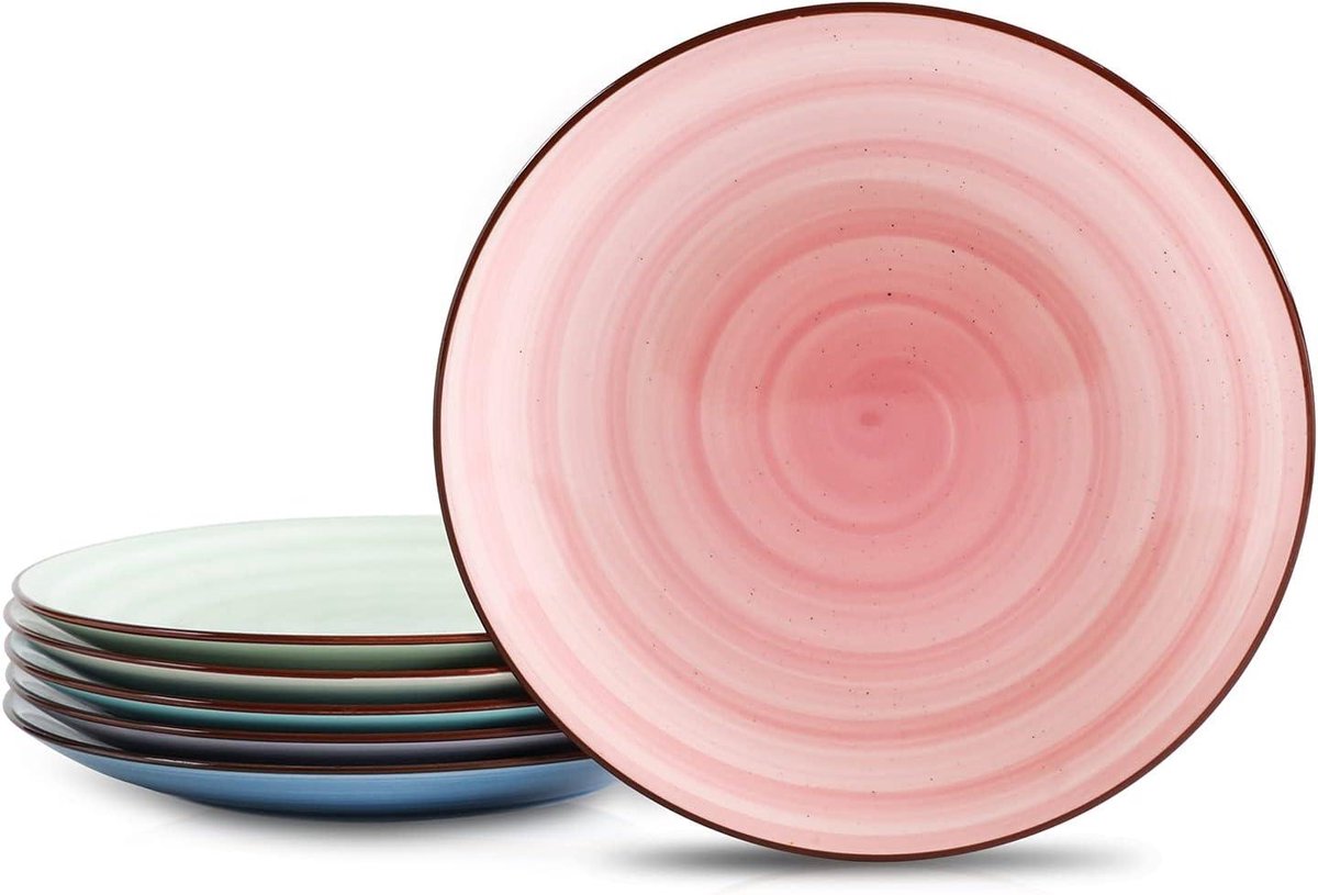 Allecto Premium - Keramische Dinerborden 8 Inch - Set van 6 - Dessertsalade - Porselein - Serveerplaat - Kleurverloop