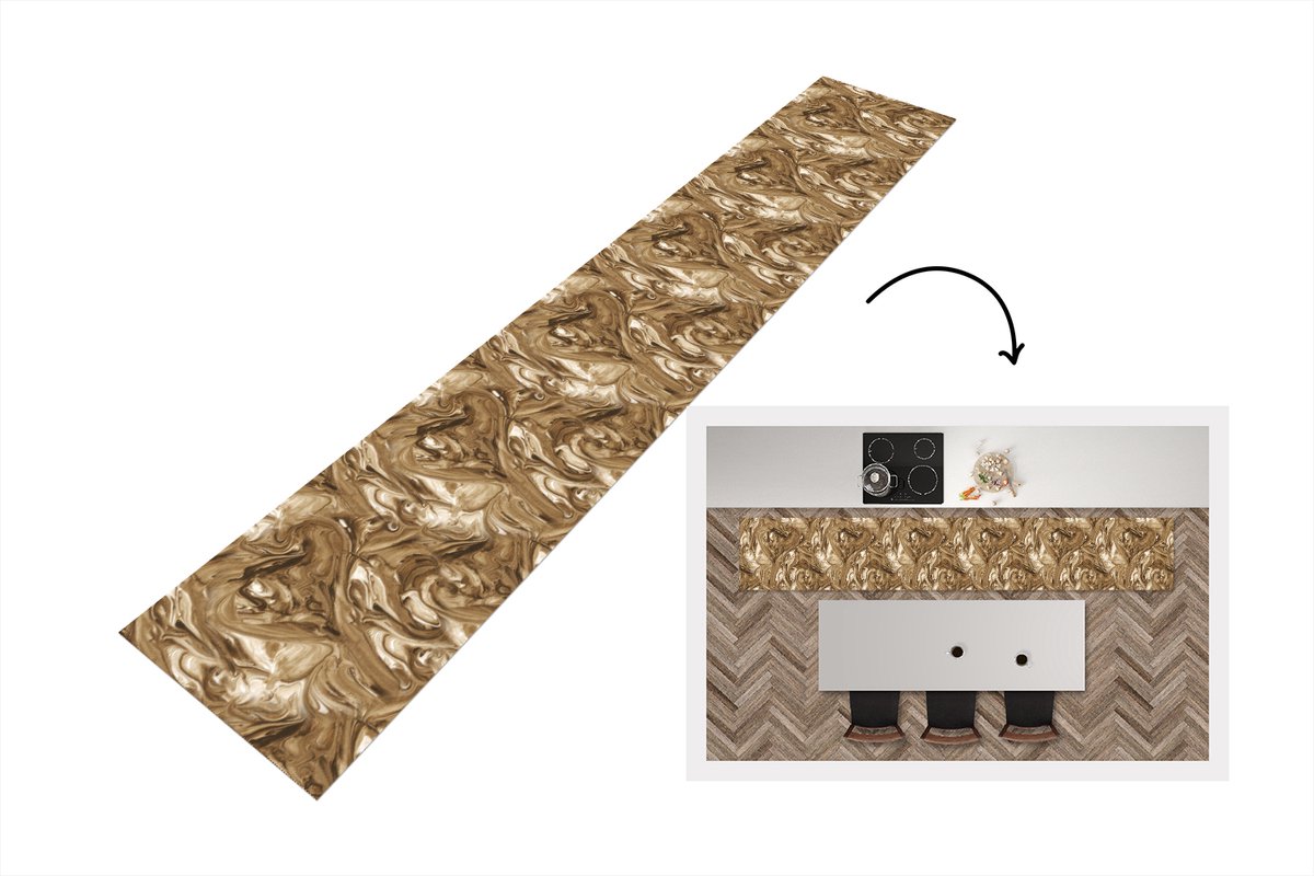 KitchenYeah Keukenloper 360x60 cm - Keukenmat vinyl Bruin - Marmer print - Verf - Patronen - Keukenmatten loper - Keuken vloerkleed tapijt