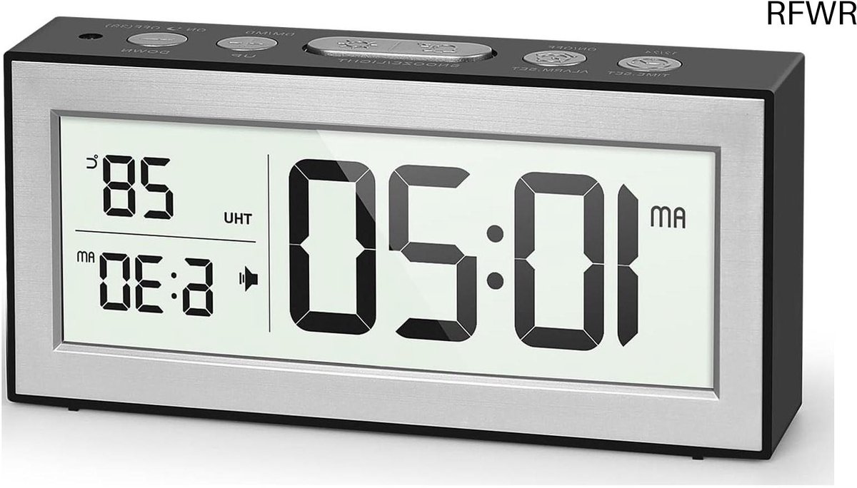 RFWR® Digitale wekker met groot LED-display en nachtlampje - 5 alarmschema's, sluimerfunctie, automatische helderheidsaanpassing