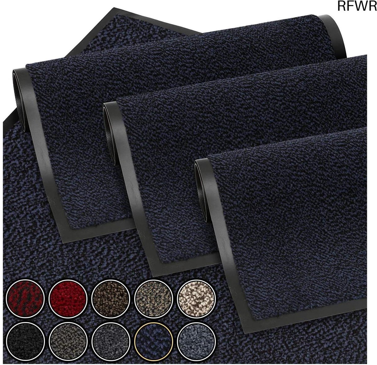 RFWR Waterdichte en wasbare deurmat 60x90 cm | Antislip vuilvanger voor binnen en buiten | Ideaal voor entree, keuken en slaapkamer Blauw