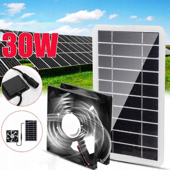 Zwarte 6″ afzuigventilator met zonnepaneel en USB, energiezuinig voor keuken, kas, huisdieren, binnen en buiten