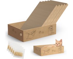 Vacht Vreugde Krabplank voor Katten - Set van 5 Krabplanken van Karton - Krabmat, Krabmeubel voor Grote, Zware Katten & Maine Coon - Duurzaam Krab Karton - 42x25x13 cm - Inclusief 5 Zakjes Kattenkruid