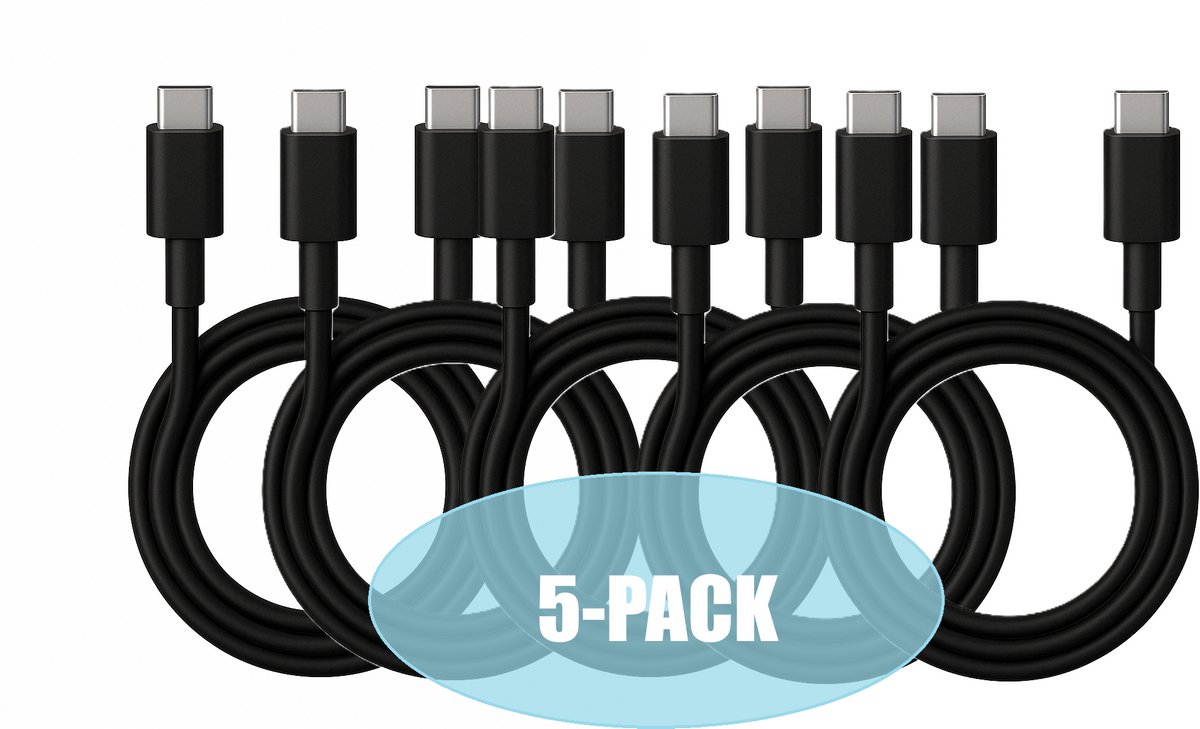 Image of FuturiQ USB-C naar USB-C Kabel 2 Meter – 5-Pack – Snelladen 60W – Zwart – Voor Smartphone, Laptop, iPad Pro en Meer