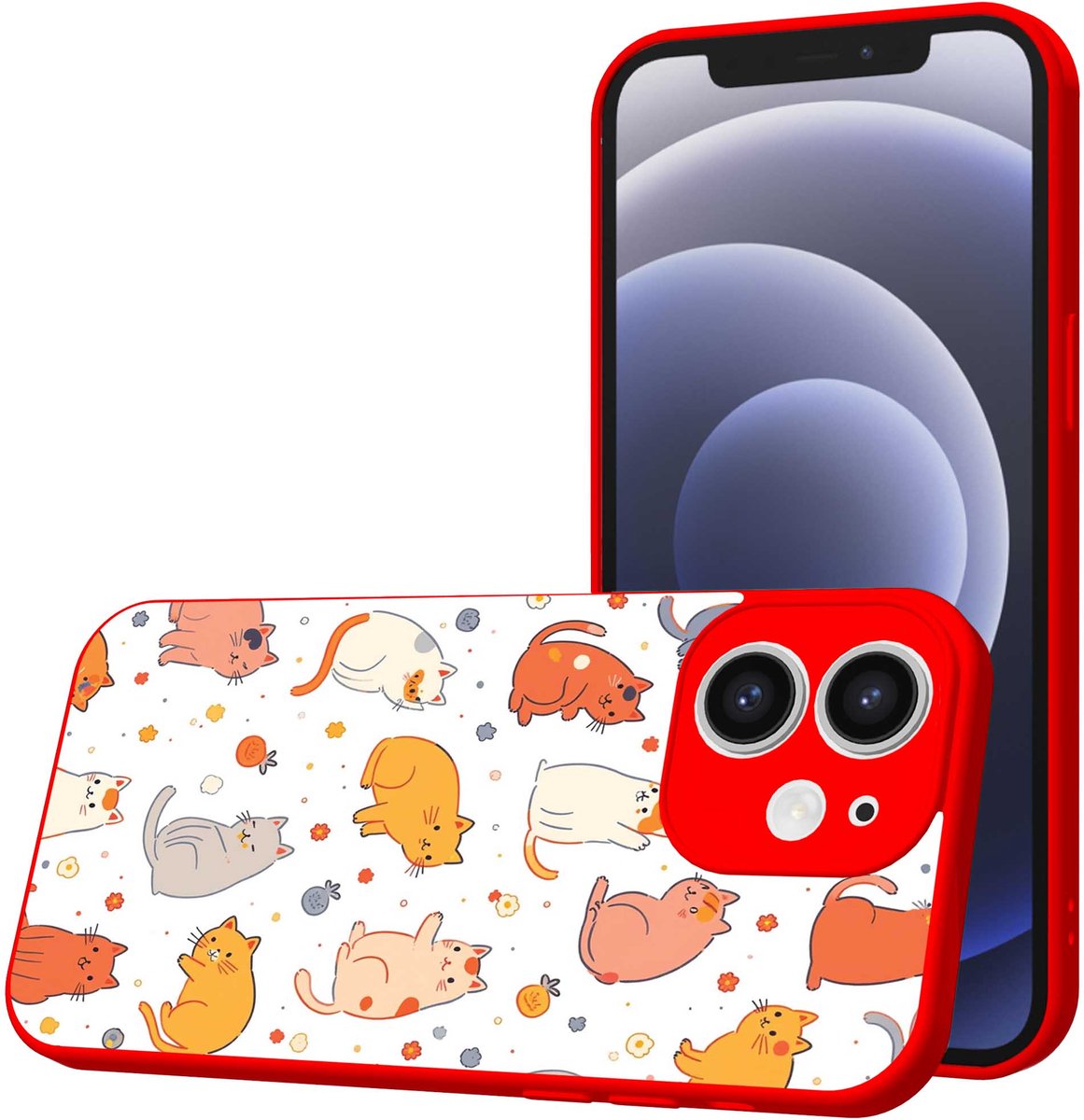 Smartphonica Telefoonhoesje Geschikt voor iPhone 12 met Katten en Poezen opdruk - TPU Back Cover Case Cats Design - Rood geschikt voor iPhone 12