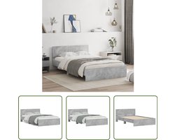 vidaXL Houten Bed Frame - Betongrijs Bed Frame - Bedframe met hoofdeinde betongrijs 120x190 cm - Slaapcomfort - Tweepersoons Bed - King Size Bed