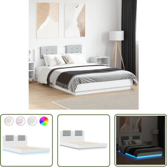 Cadre de lit vidaXL - Confort de sommeil - Cadre de lit avec tête de lit et éclairage LED blanc 120x200 cm - Lit en bois - Lumières LED - Lit Wit
