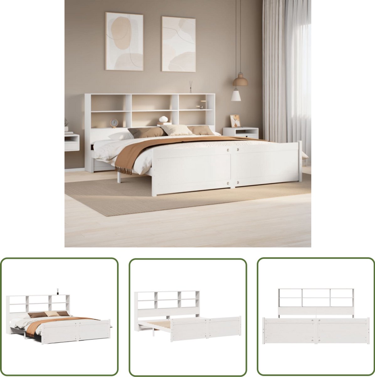 vidaXL Dynamische Moment - Draaibare Sleutel - Bed met boekenkast zonder matras grenenhout wit 180x200 cm - Gereedschapset - Mechanica - Monteursgereedschap