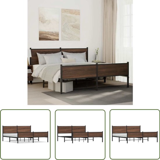 vidaXL Bedframe zonder matras metaal bruin eikenkleur 180x200 cm