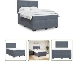 vidaXL Fluweel Bed - Boxspring - Boxspring met matras fluweel donkergrijs 140x190 cm - Donkere Kleuren - Tweepersoons Bed - Boxspring Kopen