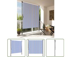 vidaXL Rolgordijn Buiten - Buitengordijn - Rolgordijn voor buiten 200x270 cm stof en staal blauw en wit - Tuinrolgordijn - Zonwering Balkon - Privacy Scherm