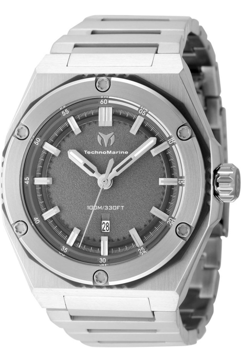TechnoMarine CORAL - Legacy TM-416074 Heren Horloge - Waterdicht - Analoog - Quartz Uurwerk - Roestvrij Staal met grijze Wijzerplaat - 45mm