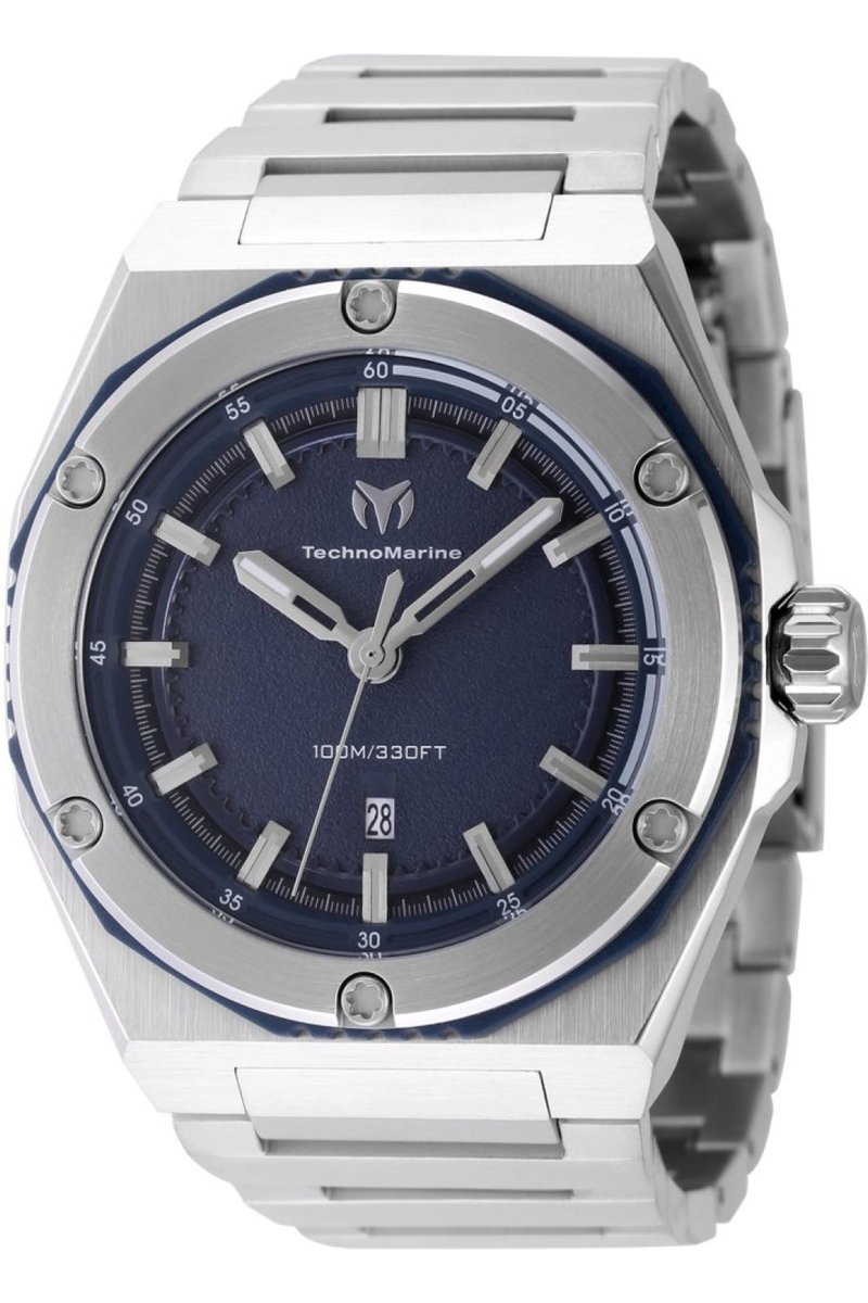 TechnoMarine CORAL - Legacy TM-416090 Heren Horloge - Waterdicht - Analoog - Quartz Uurwerk - Roestvrij Staal met blauwe Wijzerplaat - 45mm