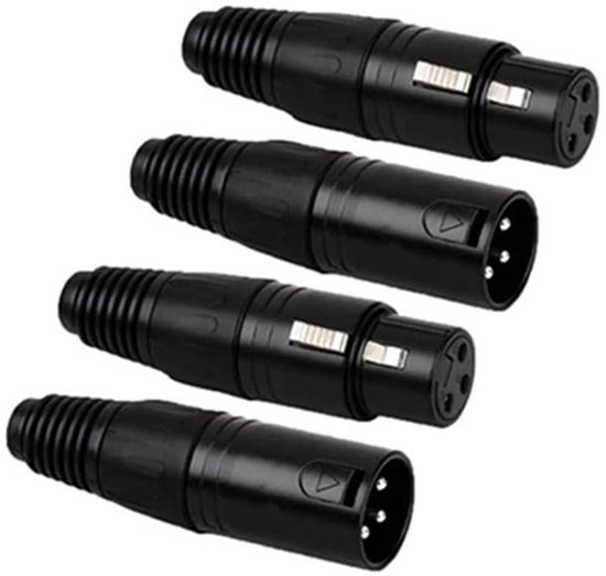 4 Stuks XLR 3-pins Connector Set – Mannelijk/vrouwelijk, Metalen Behuizing, Geschikt Voor Microfoon, DMX En Audiokabels, Soldeerbaar