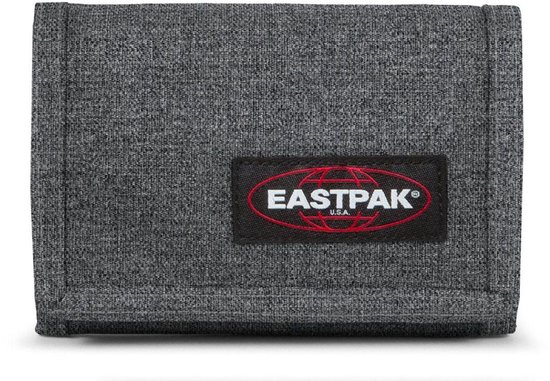 Grijze Eastpak portemonnee met zwart logo.