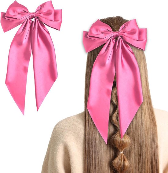 Yoosit 9 Pack Extra Grote Satijnen Haarbogen Wit Roze Rood Blauw Groen Zwart Haar Accessoires Boog met Lange Staart Lint Grote Haarbogen Clips Franse Haarspelden voor Vrouwen Meisjes' Paardenstaarten