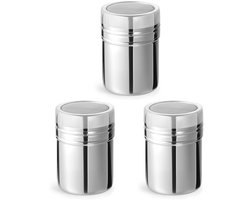 Poederpot met fijne zeef - Fijne zeef - Kruidenpot - Poederstrooier - Roestvrij staal - Voor thuisgebruik/theehuizen/koffiehuizen, enz. - Kan worden gebruikt om bloem, cacaopoeder, hagelslag, enz. te zeven - 6.5 x 7.7 cm - 3 stuks