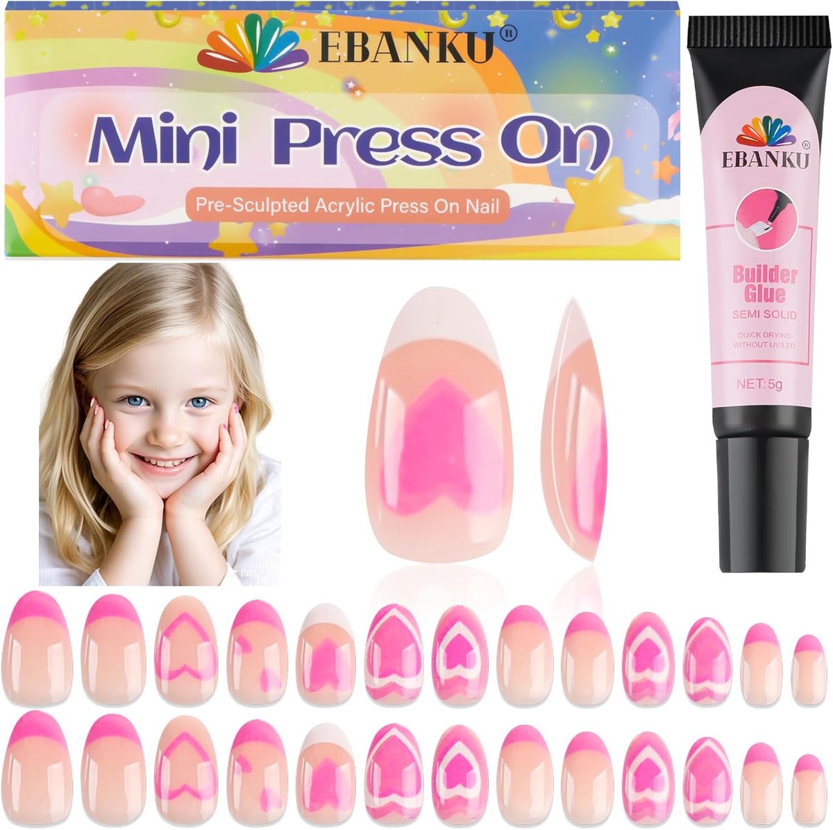 EBANKU 1 pack of children's nails to print, cute artificial nail set for children