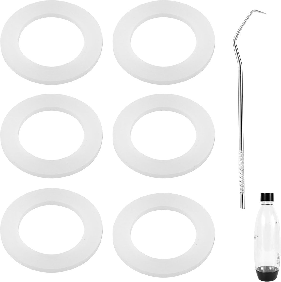 Image of 6pcs Silicone Gasket Replacements - Rectangular Skewer Stainless Steel - White Bottle O-Ring Compatible met Sodastream Plastic Bottle Sealing Gasket Vervangingen
