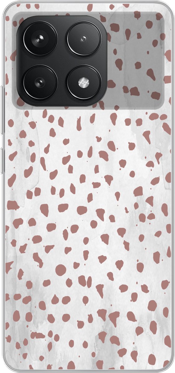 Telefoonhoesje Geschikt voor Poco F6 Pro hoesje - Stippen - Bruin - Wit - Siliconen Telefoonhoesje Telefoonhoesje