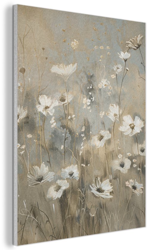 Akoestisch wandpaneel 70x100 cm - Vilt schilderij Bloemen - Wit - Natuur - Grijs - Modern - Akoestische panelen - Geluidsdempende wanddecoratie - Geluidsisolatie woonkamer - Muurdecoratie geluidspanelen