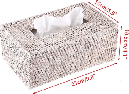 Rotan Tissue Box Cover Rechthoekig Geweven Servet Papier Container Thuis Auto Kantoor Organizer (zwart