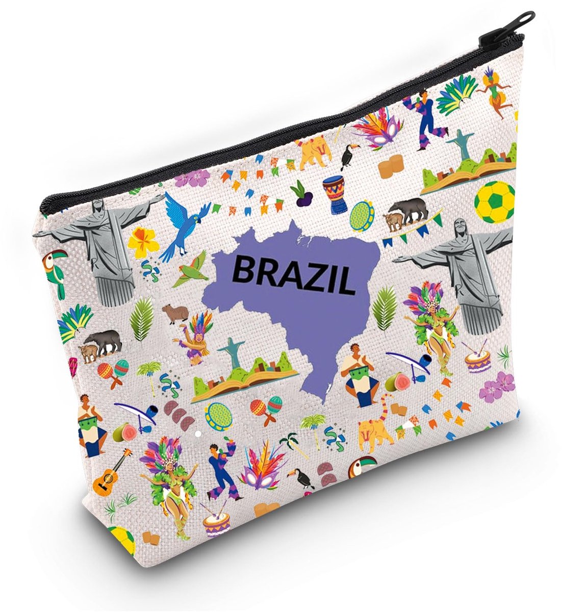 Brazil Lover Gift Brazil Icons Makeup Bag Moving to Brazil Cosmetic Bag Welcome to Brazil Souvenir Gift Brazil Holiday Gift, Brazil Icons Bag