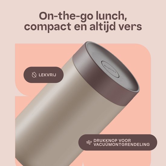 BergHOFF Home Nommie – Boîte à lunch Thermos 0 l – Boîte à lunch Thermos étanche – Garde au chaud ou au froid pendant 6 heures – Isolation à double paroi – Récipient alimentaire étanche – Acier inoxydable – Lavable au lave-vaisselle – Beige