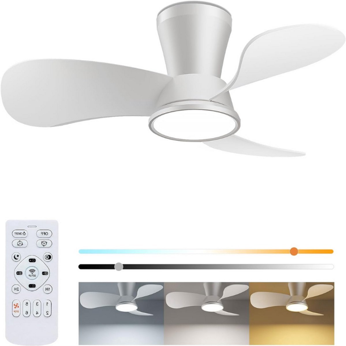 Thuys – Stille Plafondventilator – Met Verlichting – 30 dB – 76 Cm Diameter – Groot Luchtvolume – Afstandsbediening – Timerfunctie