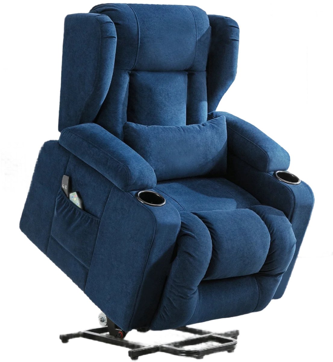 Elektrische Relaxfauteuil – Relaxstoel – Liftsysteem – Massagefauteuil – Verstelbare Rugleuning – Warmtefunctie – Draaglast 150 Kg - 75 x 83 x 100 cm - Blauw